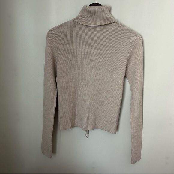 Thakoon Sweater Turtleneck Open Back Oatmeal Tan Merino Wool Casual Soft Cozy - Picture 11 of 11